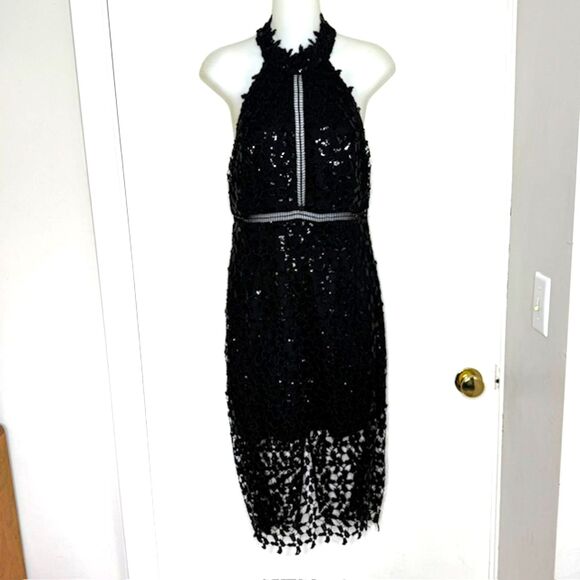 BARDOT BLACK LACE GEMMA HALTER COCKTAIL DRESS SIZE 6 SMALL - Picture 3 of 16